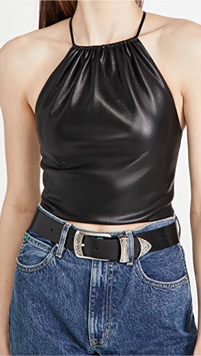 Shop Alice And Olivia Zumi Vegan Leather Top In Black