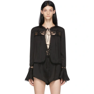 Shop Saint Laurent Black Silk & Lace Blouse In 1000 Black