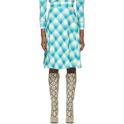 Shop Gucci Blue Optical Tartan Skirt In 4340 Turqu/ivo
