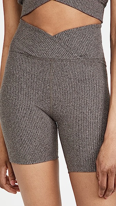 Year Of Ours Ribbed V Waist Biker Shorts In Heathered Grey