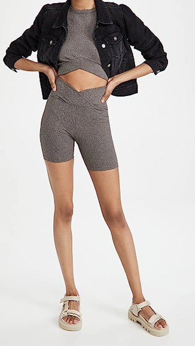 Year Of Ours Ribbed V Waist Biker Shorts In Heathered Grey