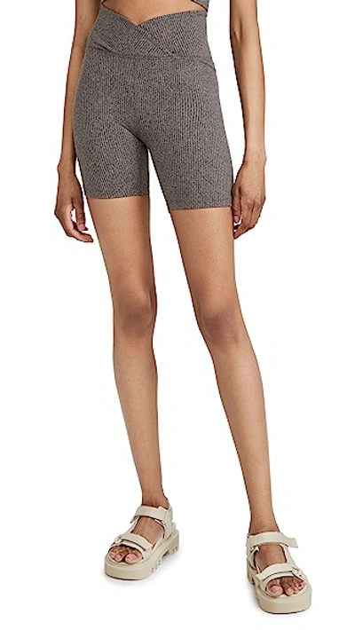 Year Of Ours Ribbed V Waist Biker Shorts In Heathered Grey
