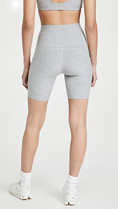 Shop Beyond Yoga Spacedye Team Pockets High Waisted Biker Shorts In Silver Mist