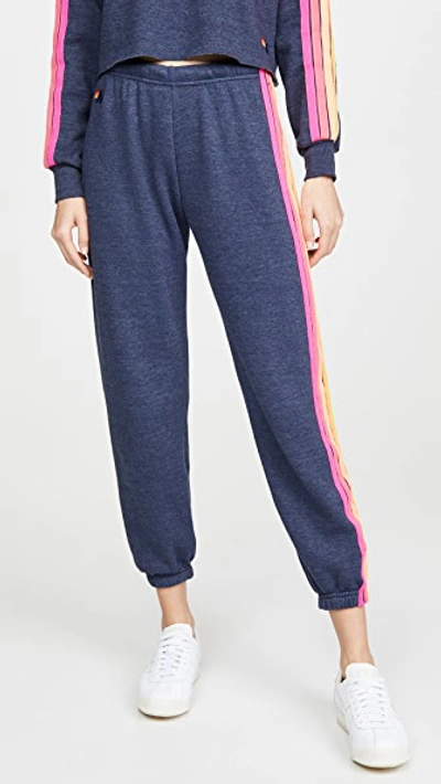 Shop Aviator Nation 5 Stripe Sweatpants In Navy Neon