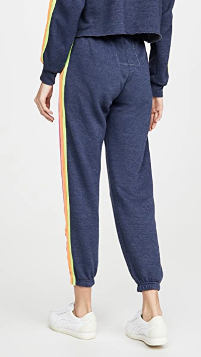 Shop Aviator Nation 5 Stripe Sweatpants In Navy Neon