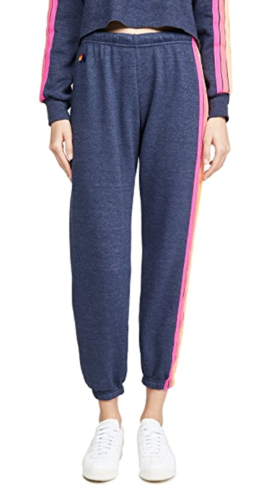 Shop Aviator Nation 5 Stripe Sweatpants In Navy Neon