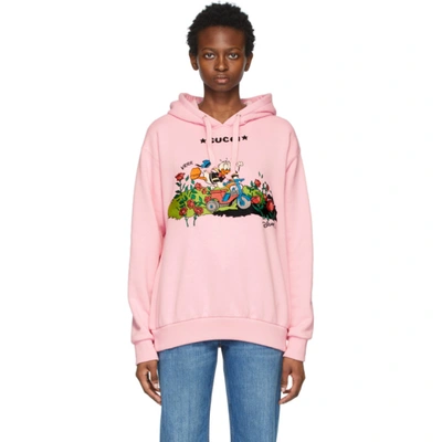 Shop Gucci Pink Disney Edition Garden Donald Duck Hoodie In 5358 Pink