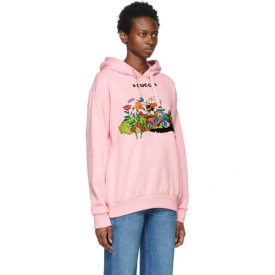 Shop Gucci Pink Disney Edition Garden Donald Duck Hoodie In 5358 Pink