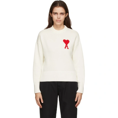 Shop Ami Alexandre Mattiussi Off-white Oversize Ami De Cœur Sweater In 100 White