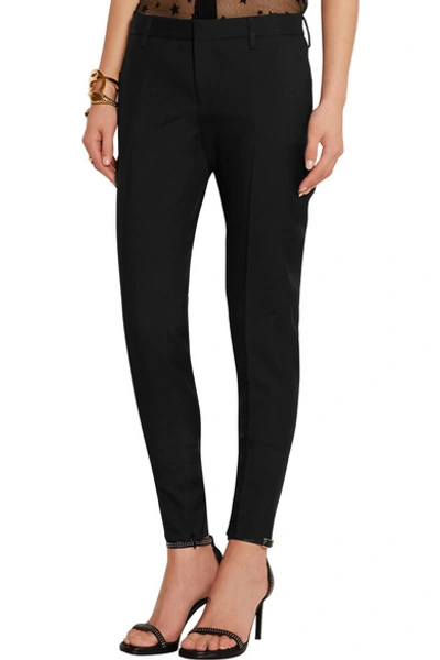 Shop Saint Laurent Wool-gabardine Skinny Pants In Black