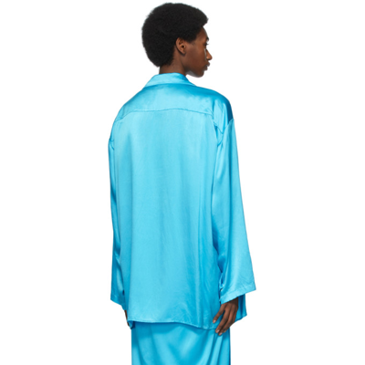 Shop Balenciaga Blue Silk Fluid Pajama Shirt In 4407 Cyclades Blue
