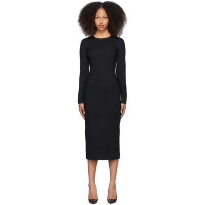 Shop Dolce & Gabbana Black Long Sleeve Logo Plaque Dress In N0000 Black