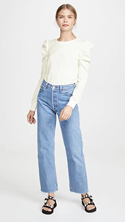 Rebecca Minkoff Janine Pleated Shoulder Sweatshirt In Ecru