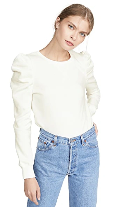 Rebecca Minkoff Janine Pleated Shoulder Sweatshirt In Ecru