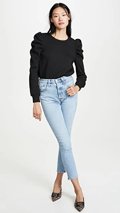 Rebecca Minkoff Janine Pleated-shoulder Sweatshirt In Black