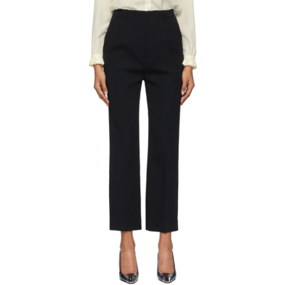 Shop Saint Laurent Black Wool Cropped Flared Trousers In 1000 Black