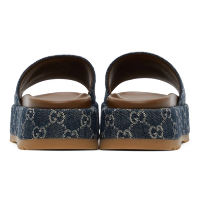 Shop Gucci Blue Denim Gg Platform Slide Sandals In 4402 Blue Tea