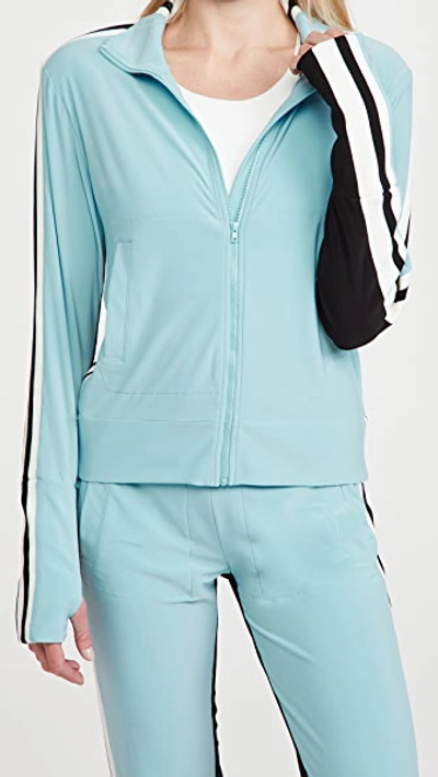 Shop Norma Kamali Side Stripe Turtle Jacket In Powder Blue/offset Stripe/blac
