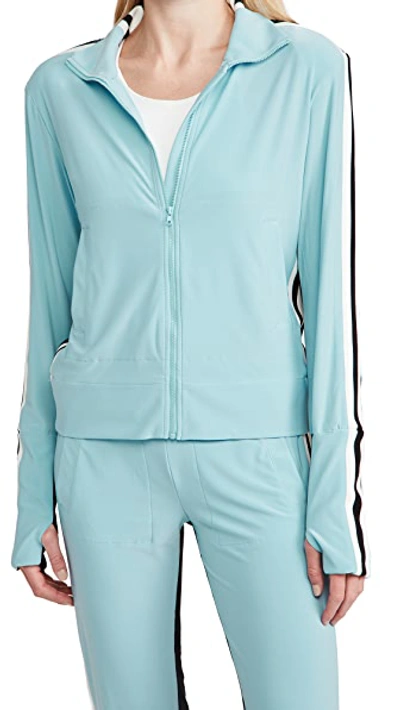 Shop Norma Kamali Side Stripe Turtle Jacket In Powder Blue/offset Stripe/blac