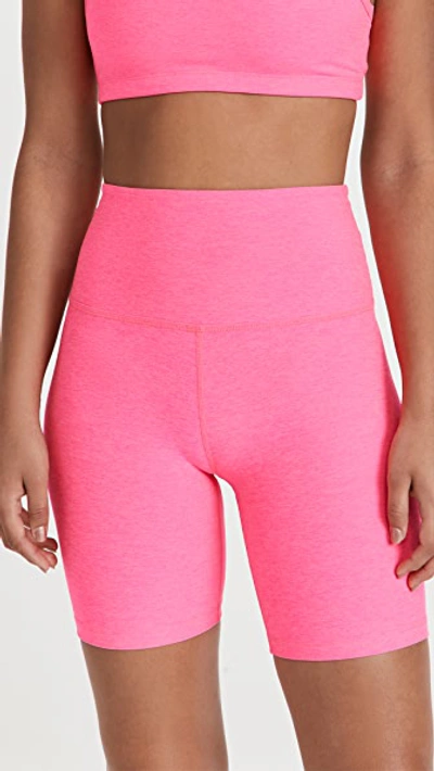 Shop Beyond Yoga High Waisted Biker Shorts In Electric Pink Heather