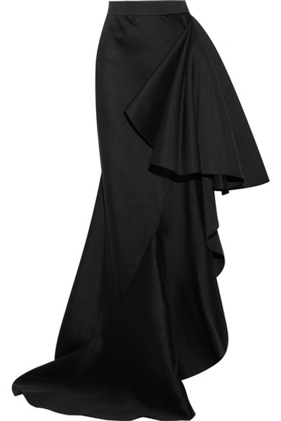 Shop Lanvin Ruffled Wool And Silk-blend Maxi Skirt In Black