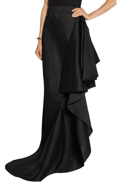 Shop Lanvin Ruffled Wool And Silk-blend Maxi Skirt In Black