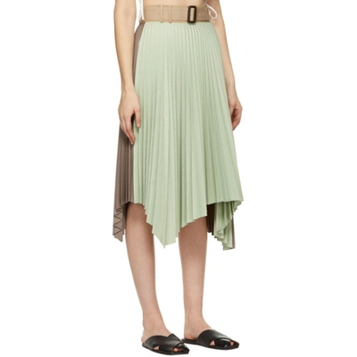 Shop Andersson Bell Green & Brown Joanna 50/50 Pleats Skirt In Jade/brown
