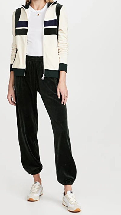 Color-block Cotton-blend Velour Track Jacket In Ivory Pearl / Conifer