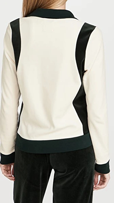 Color-block Cotton-blend Velour Track Jacket In Ivory Pearl/conifer