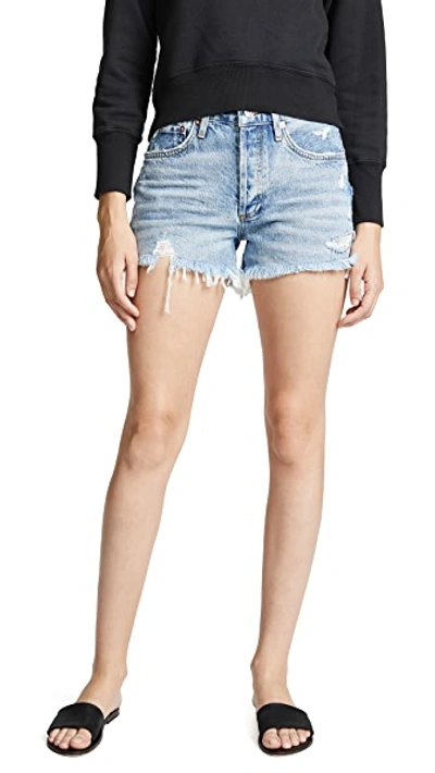 Agolde Parker Long Distressed Organic Denim Shorts In Swapmeet