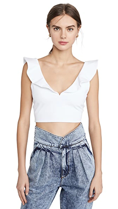 Susana Monaco Double V Ruffled Crop Top In Sugar