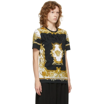 Shop Versace Black & Gold Crystal Logo Medusa Renaissance T-shirt In 5b070 Black Gold Whi