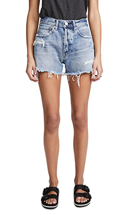 Moussy Vintage Packard Distressed Denim Shorts In Blue
