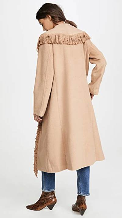 Shop Line & Dot Linda Fringe Coat In Camel