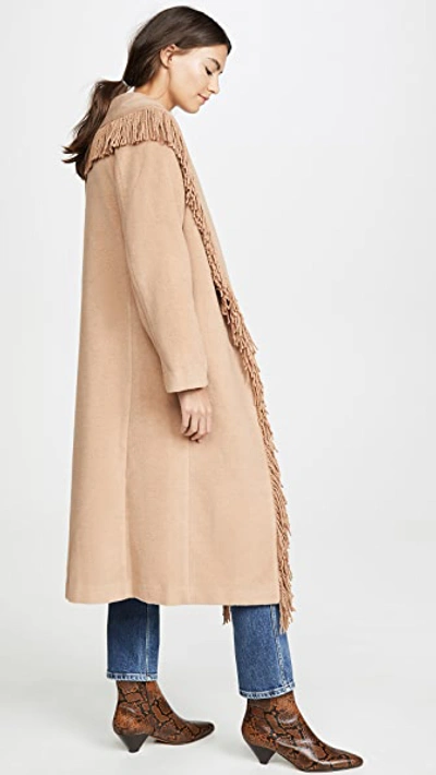 Shop Line & Dot Linda Fringe Coat In Camel