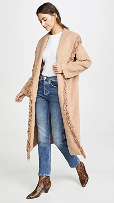 Shop Line & Dot Linda Fringe Coat In Camel