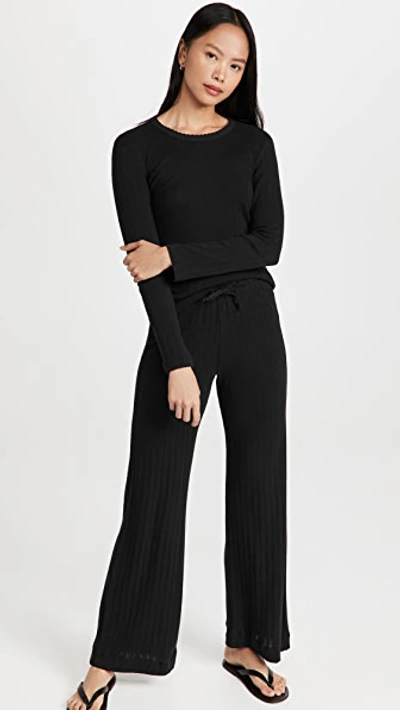 Shop Leset Pointelle Slim Fit Long Sleeves Black