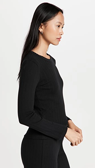 Leset Pointelle Slim Fit Long Sleeves In Black