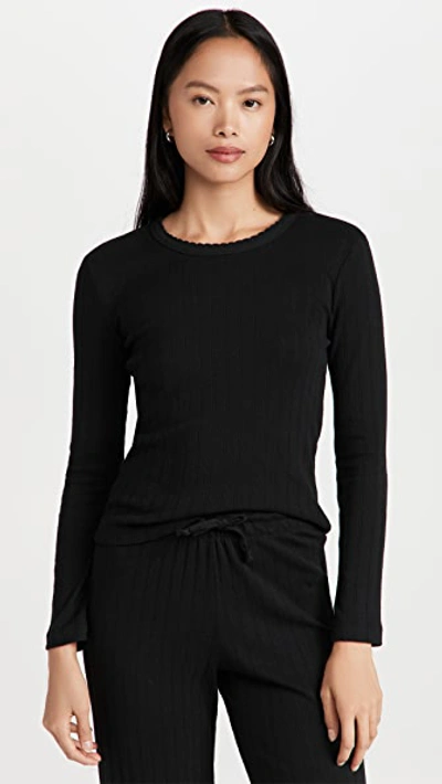 Leset Pointelle Slim Fit Long Sleeves In Black