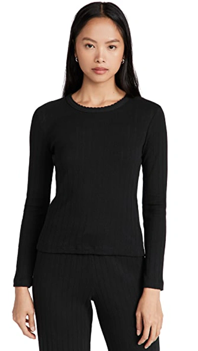 Leset Pointelle Slim Fit Long Sleeves In Black