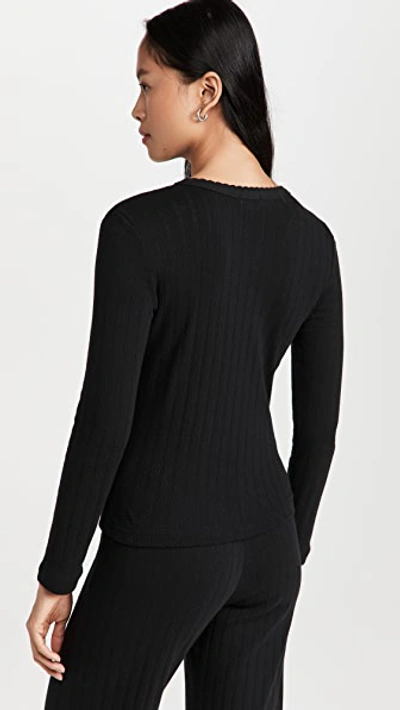 Leset Pointelle Slim Fit Long Sleeves In Black