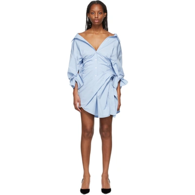 Shop Alexander Wang Blue Cinched Waist Dress In 450 Oxford