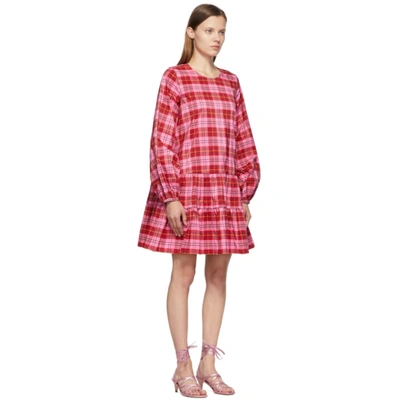 Shop Molly Goddard Pink Check Catrina Dress In Pink/red