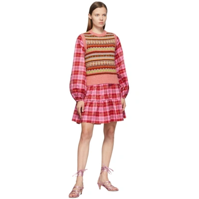 Shop Molly Goddard Pink Check Catrina Dress In Pink/red