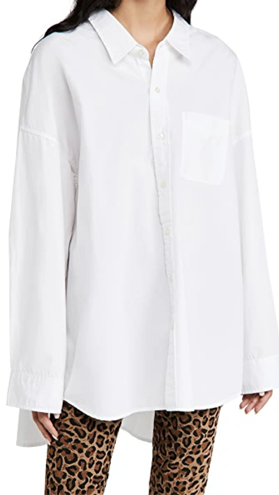 R13 Drop Neck Cotton Poplin Shirt In White