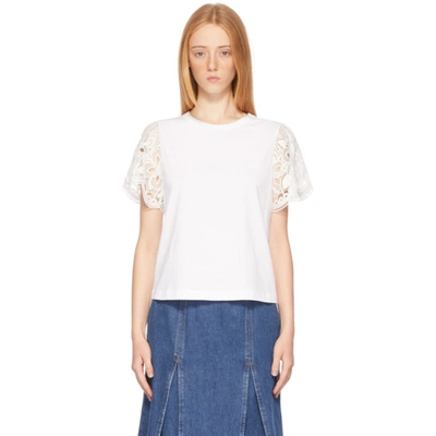 Shop See By Chloé White Jersey & Lace T-shirt In 101 White