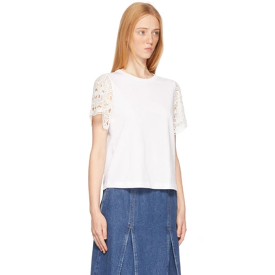 Shop See By Chloé White Jersey & Lace T-shirt In 101 White