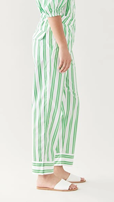 Shop Ganni Stripe Cotton Pants In Kelly Green