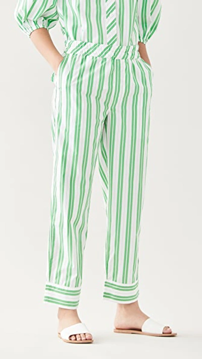 Shop Ganni Stripe Cotton Pants In Kelly Green