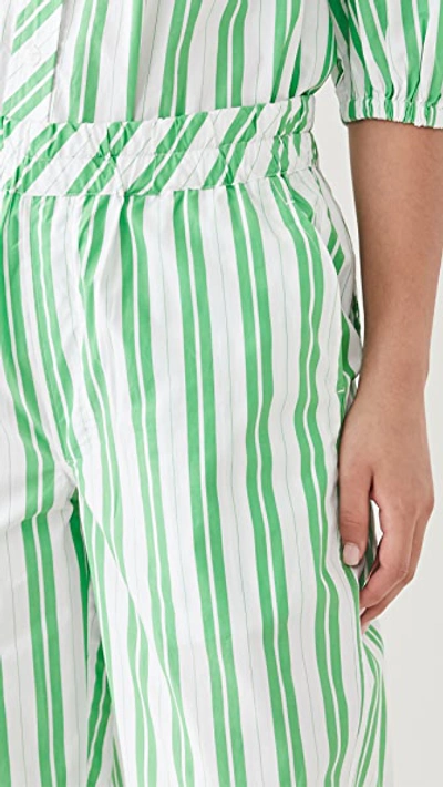 Ganni Pinstriped Straight-leg Trousers In Green,white | ModeSens